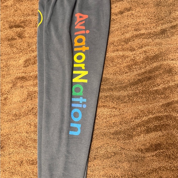 Aviator Nation Blue Joggers with Rainbow Patch and Lettering on side - Picture 3 of 4